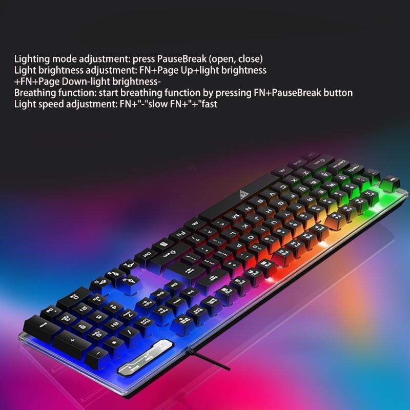 Wired Luminous Gaming Keyboard and Mouse Combo Mechanical Feel Rainbow Backlit