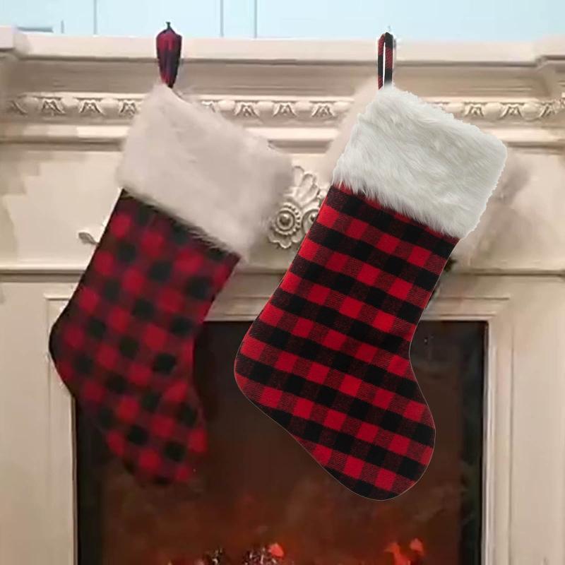 Christmas Stocking  Red Black Plaid Hanging Ornament Cute Gift Decoration