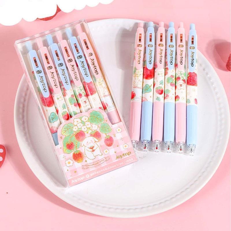 6Pcs/Pack Retractable Gel Pens Black Gel Pens Anti-Slip Silicone Pen Grip 0.5mm