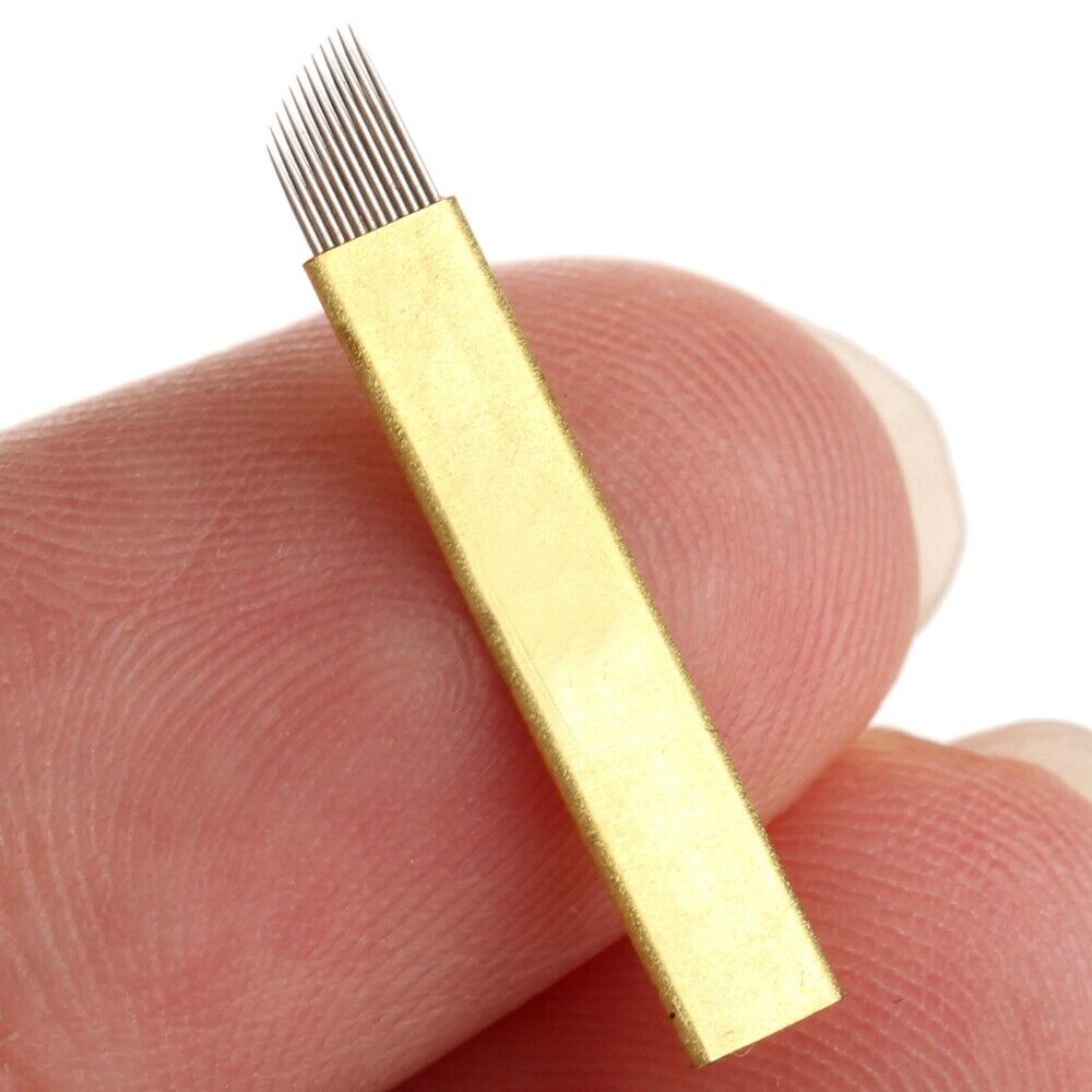 5.08" Red Manual Tattoo Pen Permanent Makeup Lip Eyebrow + 10Pcs 12pin Blades