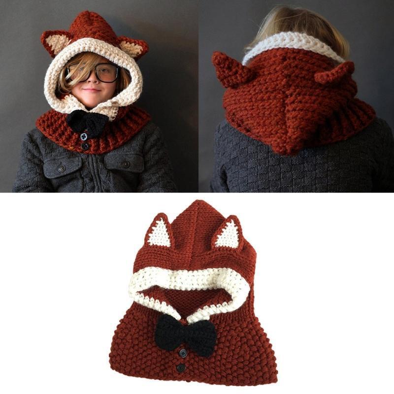 Bowknot Knitted Windproof Fox Ear Woolen Warm Casual Hat for Children Boys Girls