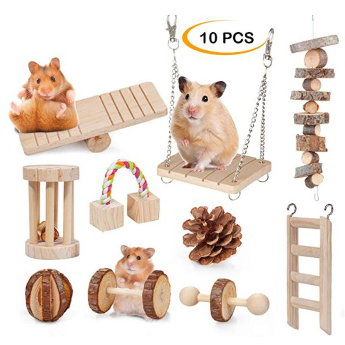 10x Wooden Hamster Chew  for Guinea Pig Unicycle Molar String