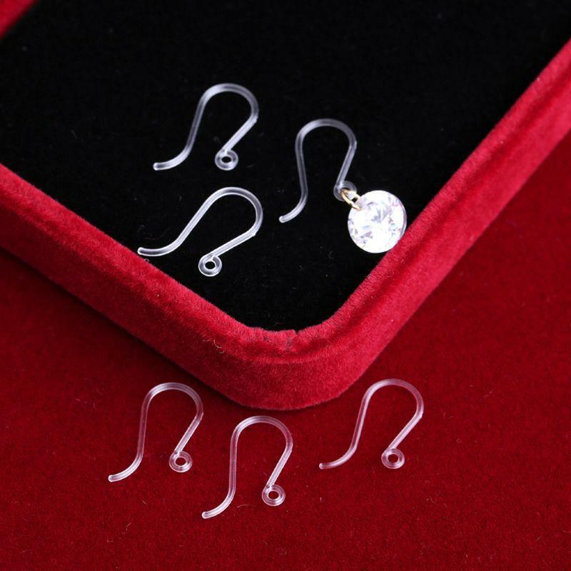 100Pcs Clear Non-Allergenic Plastic Ear Wire Hooks Earring Findings DIY Jewelry