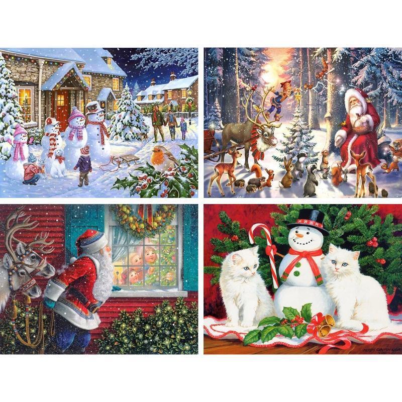 4 Sets Christmas Snowman 5D Full Drill Diamond Painting Embroidery Cross Stitch