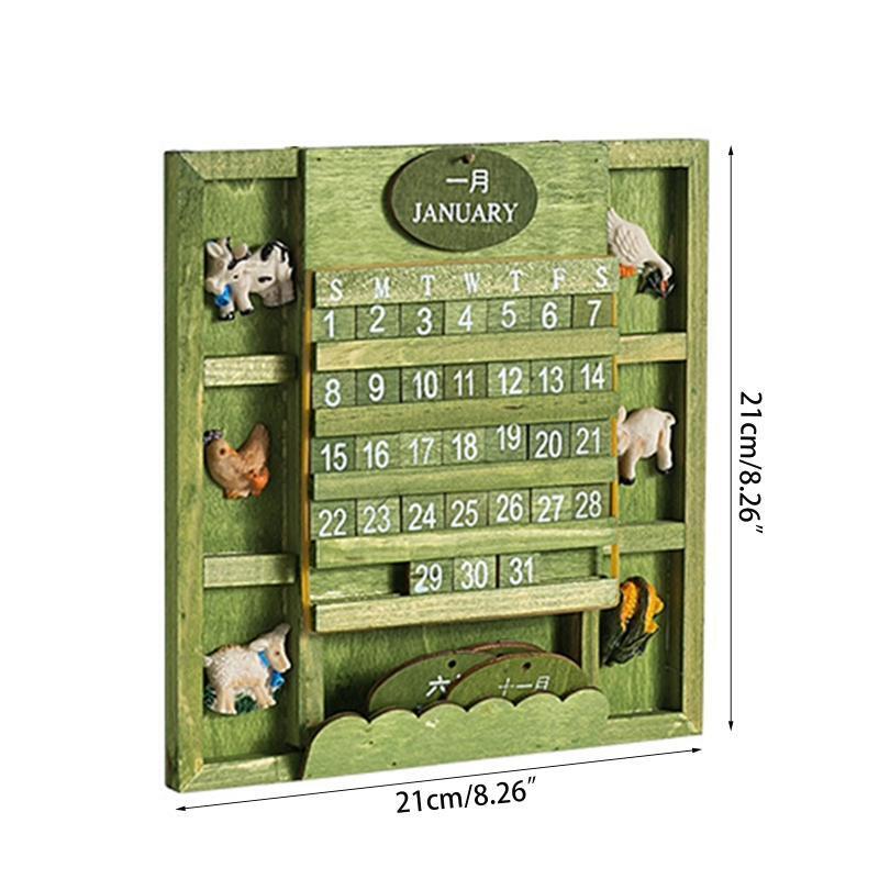 Green Wall Hanging Calendar Wood Artistic Living Room Bedroom Party Decoration