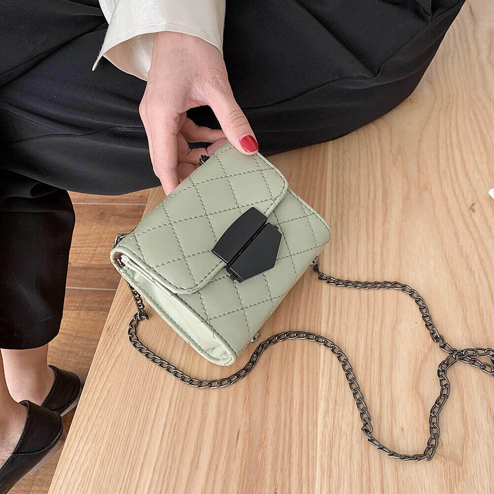 Women PU Leather Messenger Bag Chain Small Shoulder Satchel Bags (Green)