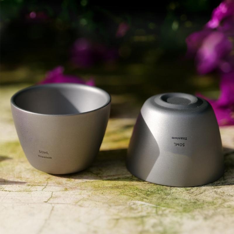 Outdoor Camping 50ml Titanium Wine Water Tea Cup Double-Wall Sake Whiskey Mug
