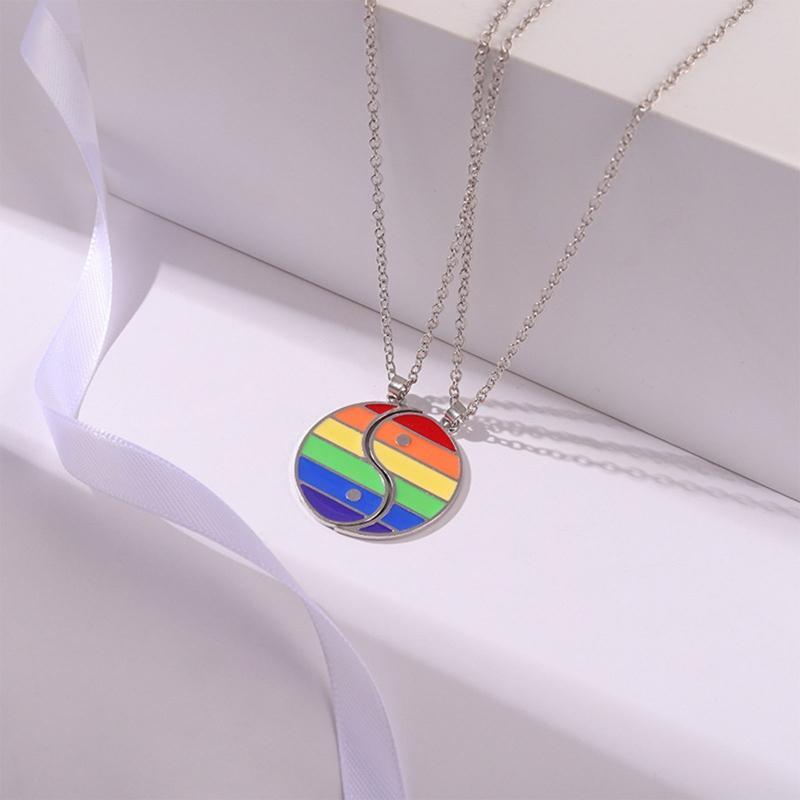 Tai Chi Necklace Rainbow Yin Yang Pendant Necklace for Men Women Friends