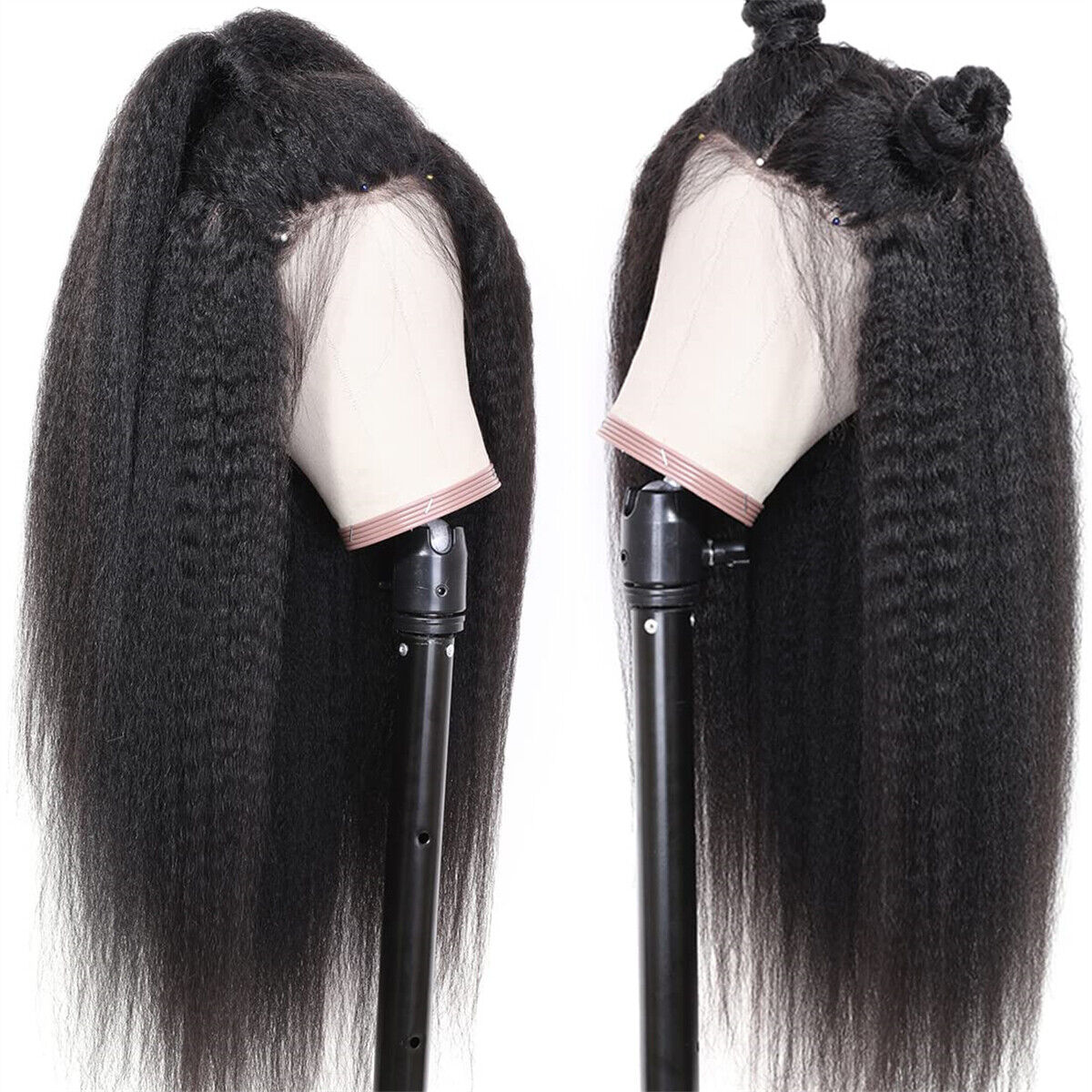 Synthetic Black Wig Kinky Straight Yaki Hair Lace Front Wigs Long Hair for Women