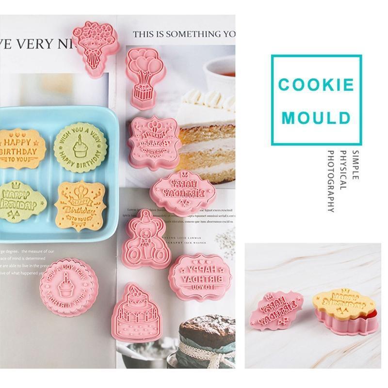 Plastic DIY Cookie Cutting Moulds Cute Baking Moulds Birthday Series Pastry Tool