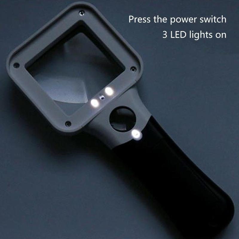 Double Glass Lens Handheld Illuminated Magnifier Reading Magnifying Glass 5X 45X