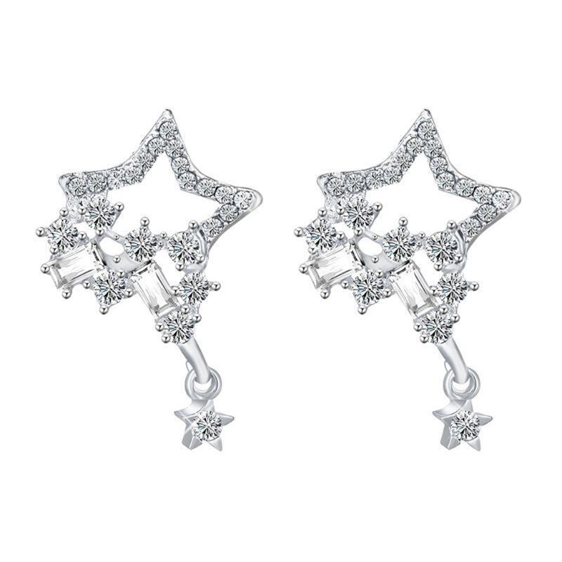 Fashion  Crystal Rhinestone Hollow Five-pointed Star Hanging Earrings Ladies Fa
