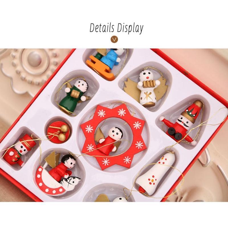 Christmas Wood Pendant Boxed Colorful Car Snowman Hanging Ornament Crafts