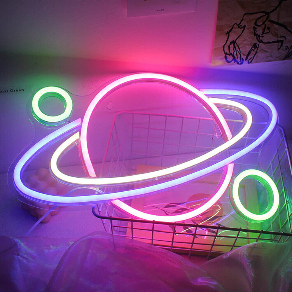 LED Planet Neon Light Colorful Neon Sign Room Party Bar Wall Lamp Xmas Gift