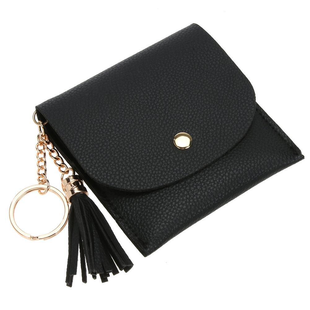 Fashion Mini Small Wallet Soft Leather Purse Tassel Card Coin Holder(Black)