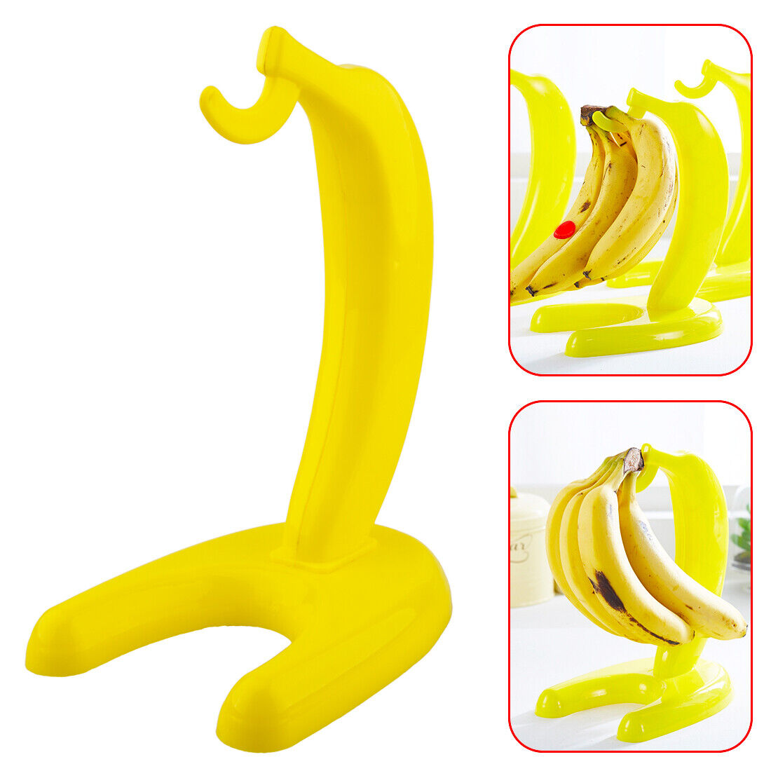 Yellow Plastic Banana Stand Tray Hook Fruit Rack Hanger Grape Holder Table Li