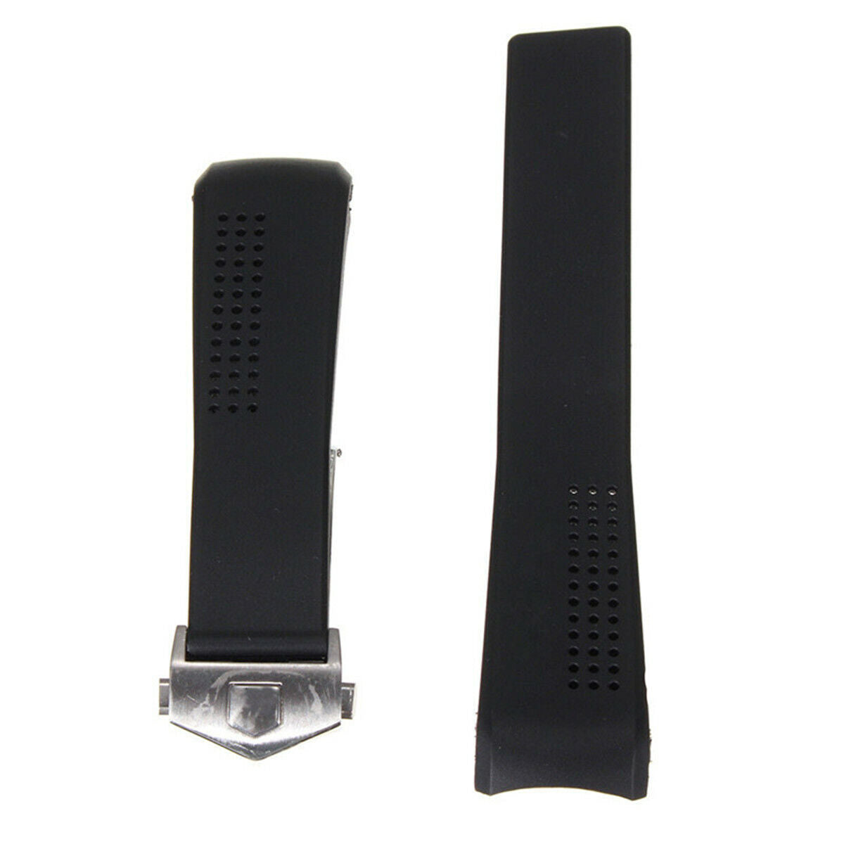 22mm Black Rubber Band Strap For 41mm TagHeuer Carrera CV2014 With Buckle