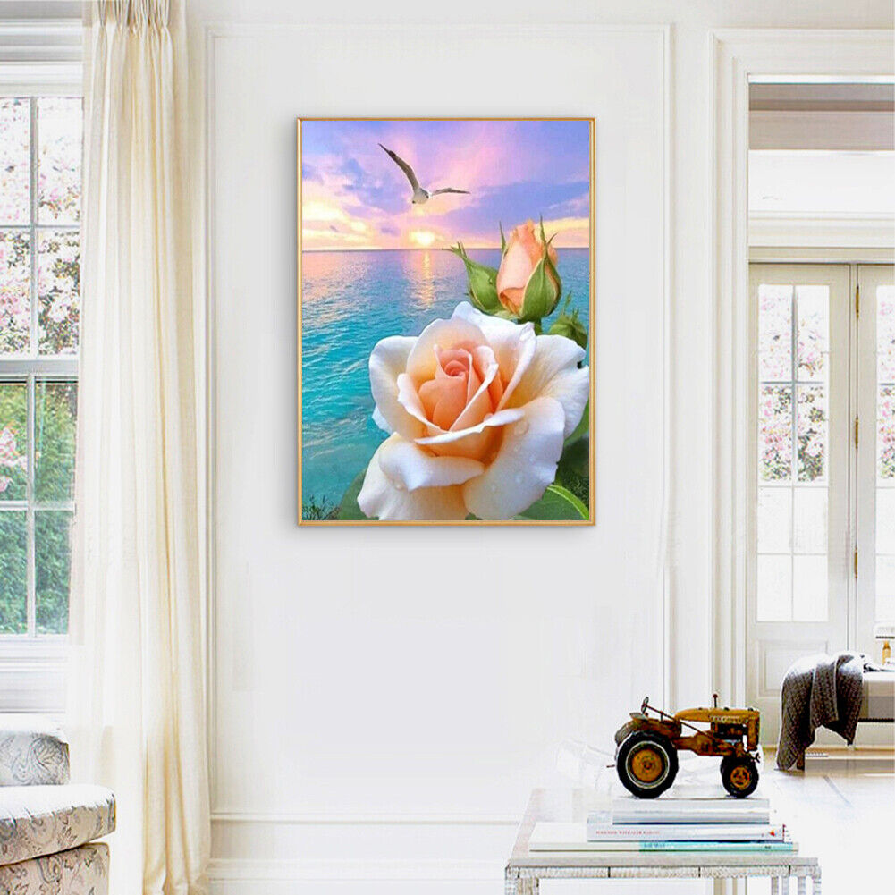DIY Room Diamond Painting 5D Full Round Drill Flowers on Sea Picture Kit