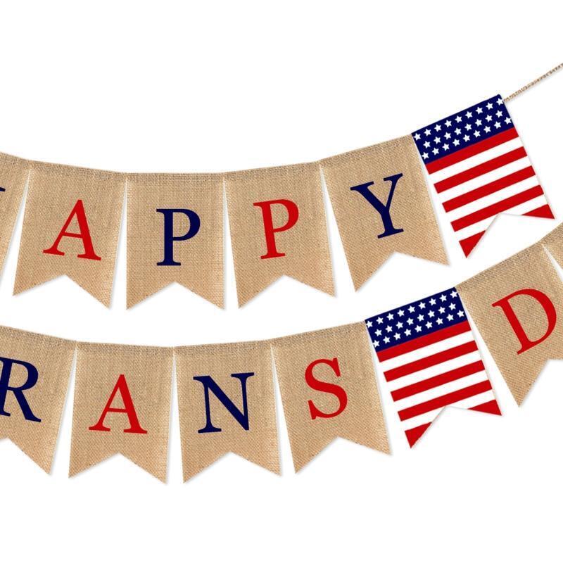 Burlap Pennant Banner for Happy Veterans Day for Home Mantle Party Fireplace