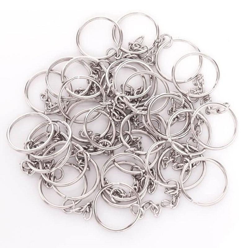 100PCS Lobster Clasp Hook Key Rings with Chain for Craft DIY Jewelry Pendant