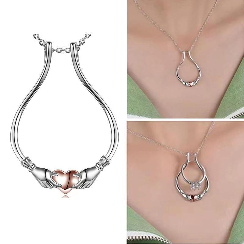 Women Girlfriend Ring Keeper Necklace Hug Hand Heart Pendant for Nurse Worker
