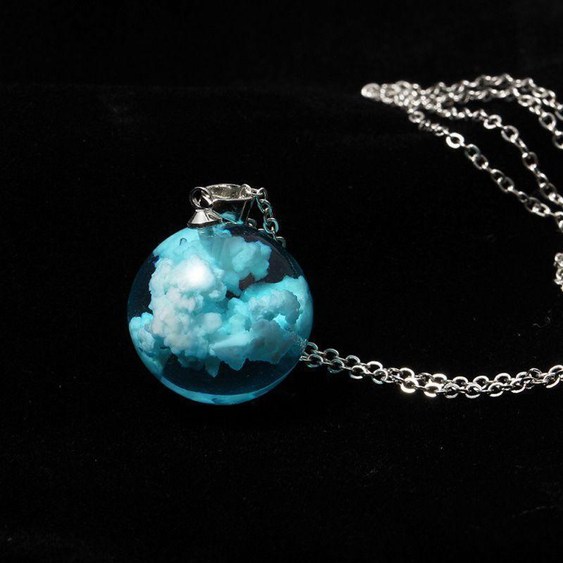 White Cloud Blue Sky Necklace Jewelry Decor Luminous Glass Ball Pendant Necklace