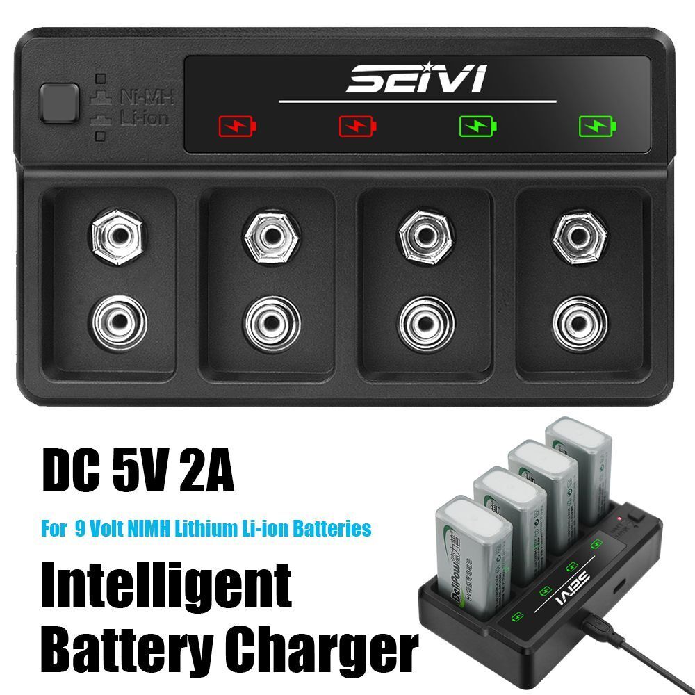 4 Slot Adapter Fast Charging Dock For 9 Volt NIMH Lithium Li-ion Batteries