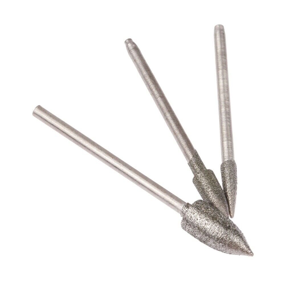 1-6mm Diamond Polishing Burr Head Needle 2.35mm Shank Grinding Jade Stone Metal