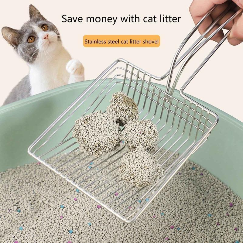 Stainless Cat Litter Scoop w/ Deep Shovel, Durable Cat Poop Scooper Comfy Handle