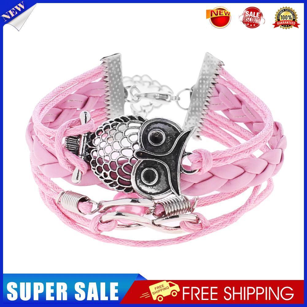 Women Stainless Steel Heart-Shaped Handmade Woven Fashion Bracelet(Pink)