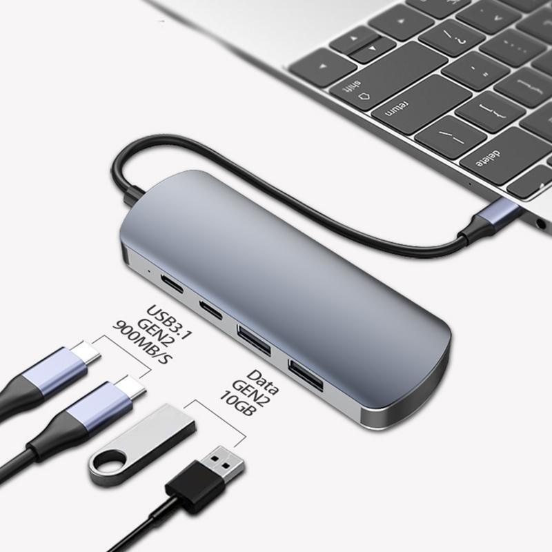 Aluminum Alloy 2xUSB C+2x 3.0 USB 4-Ports for PC Notebook Extender Adapter