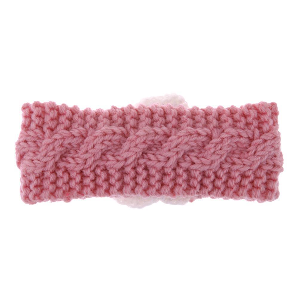 Knitted Flower Kids Hair Band Twist Woven Woolen Baby Headband(Pink)