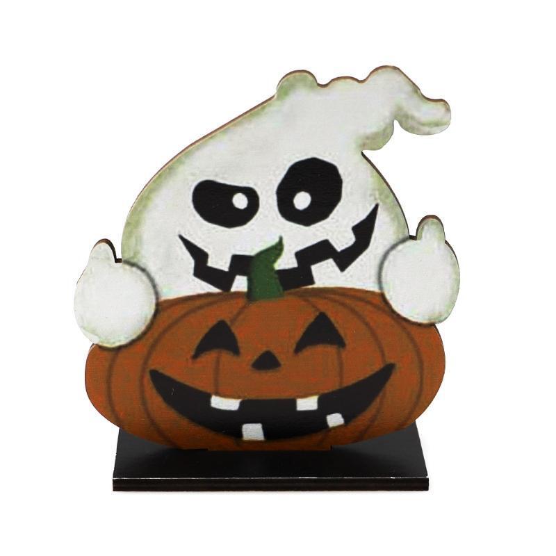 Cartoon Pumpkin Ghost Wooden Sign Halloween Tier Tray Table Topper Decoration