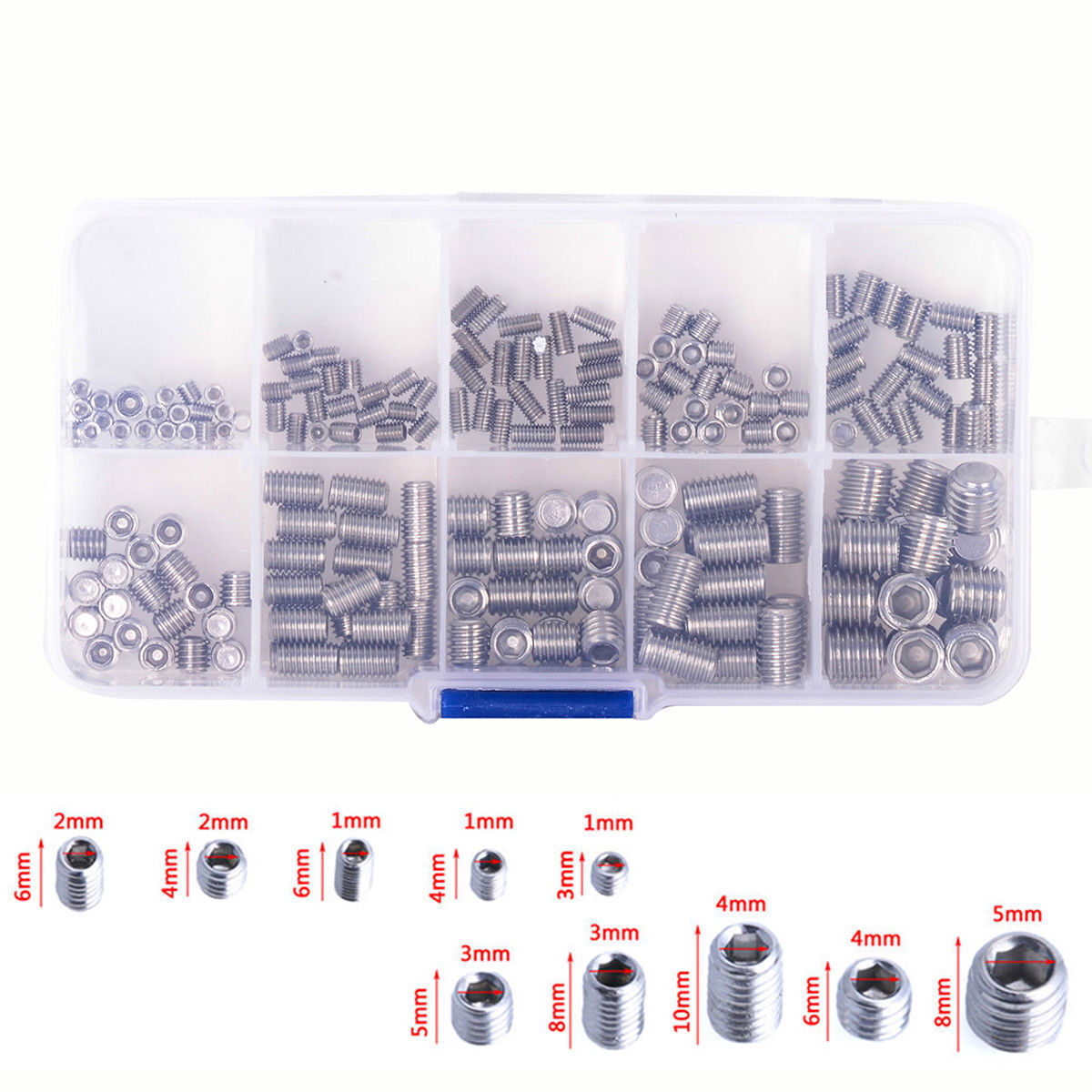 200pcs Stainles Steel Hex Socket Set Screw Grub Screws Assortment Kit M3-M8 Box