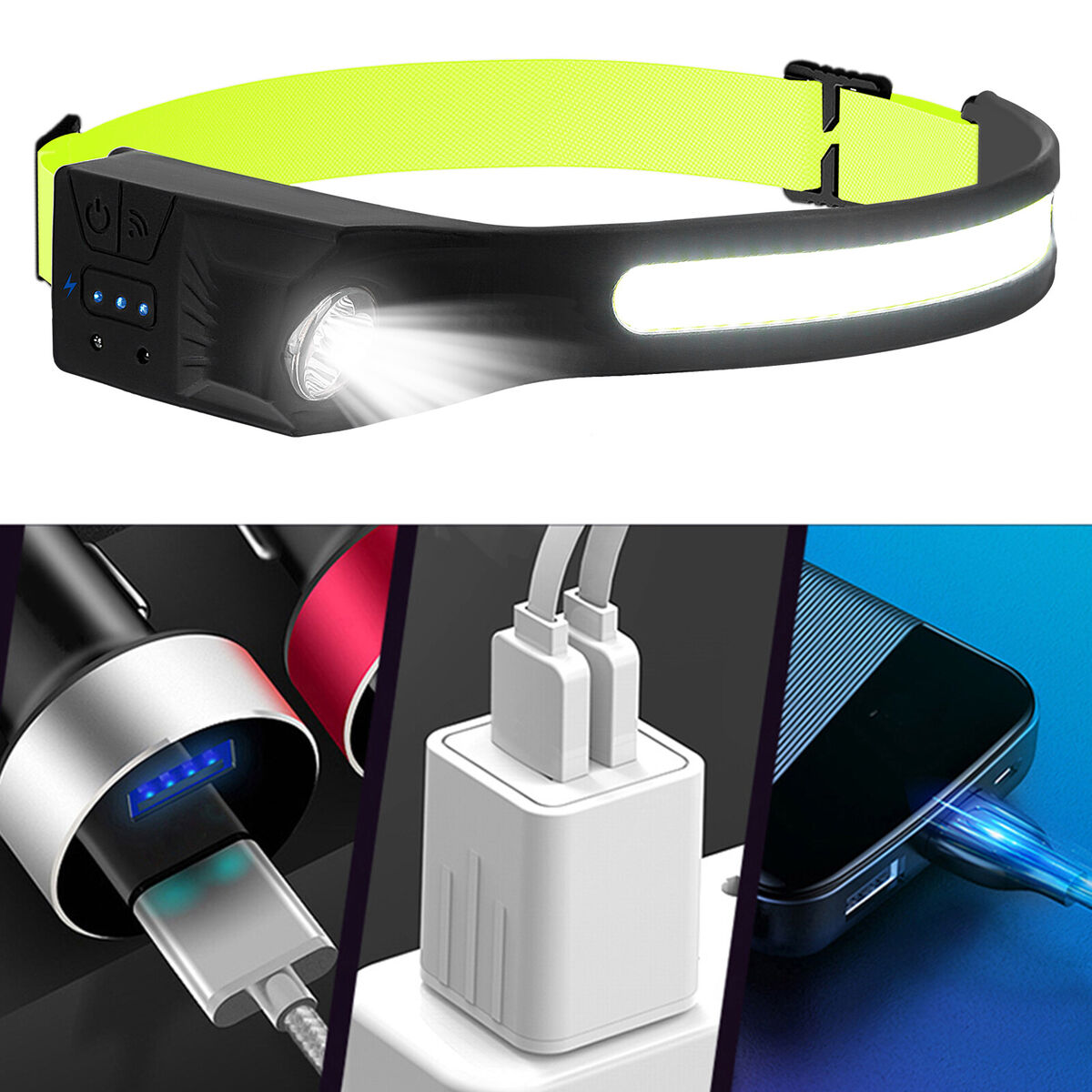 1pcs Wave Sensing COB Headlights Adjustable Headband Night Work Suitable