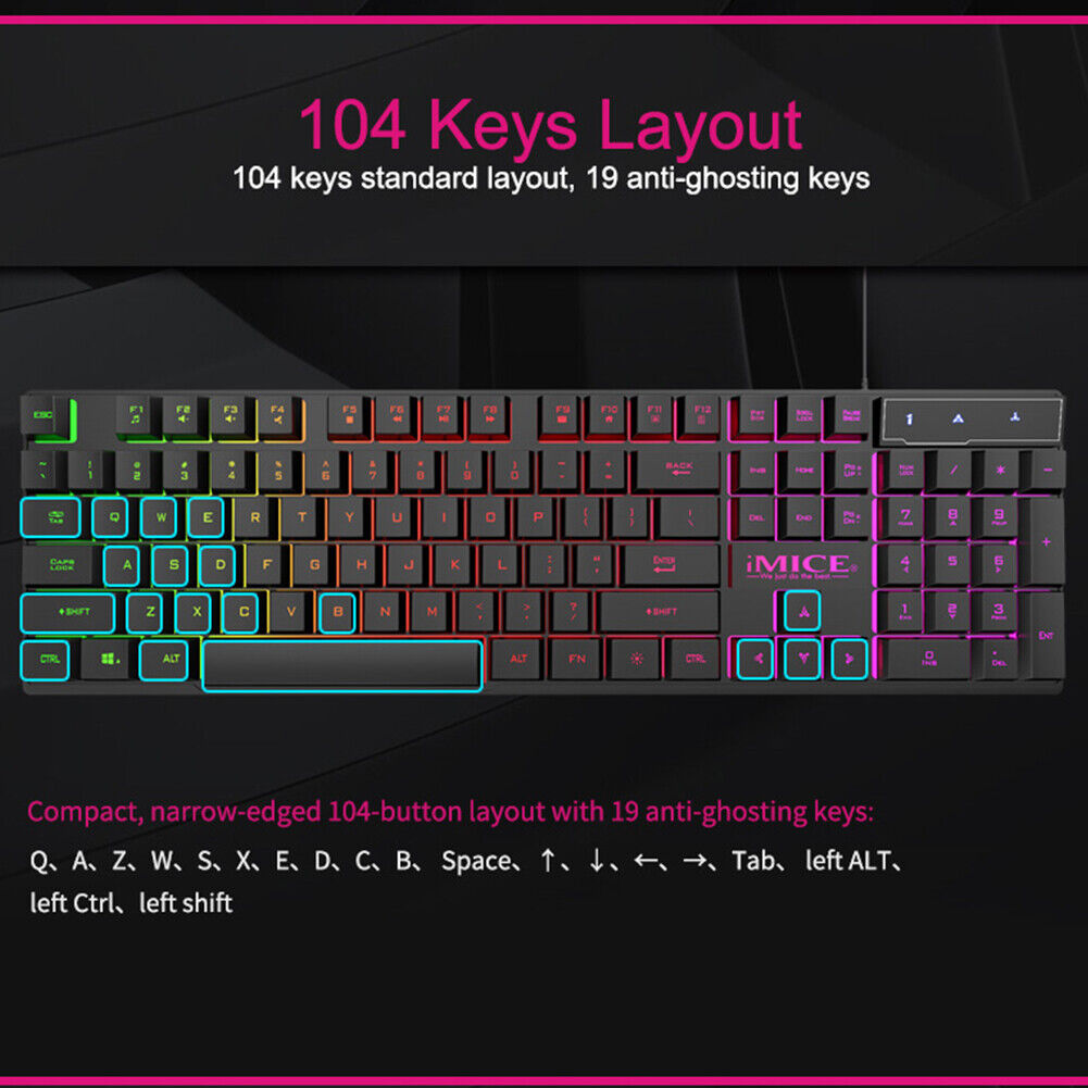 iMICE AK-600 Gaming Keyboard Rainbow Backlit USB Wired Computer Keyboard