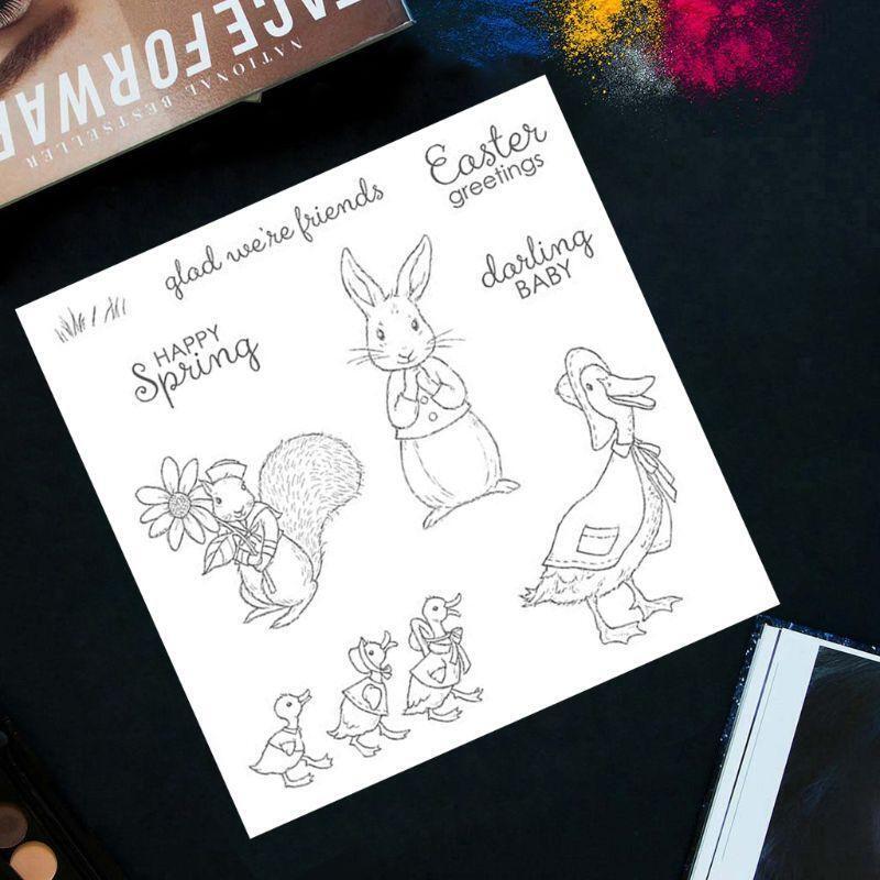 Cute Rabbit Metal Cutting Dies And Clear Stamp Set For DIY Scrapbooking Photo