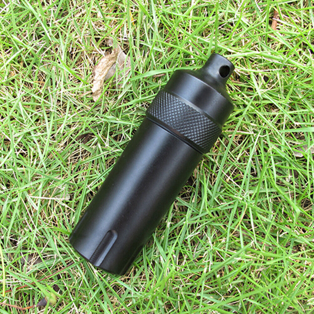 Drug Bottle EDC Waterproof Capsule Seal Container w/ Key Chain (Black)