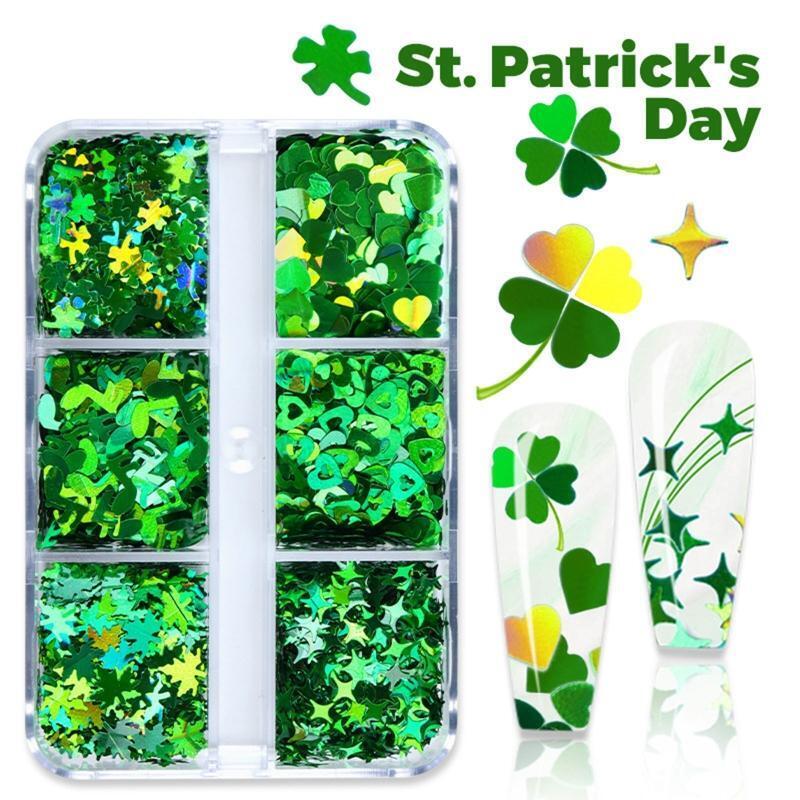 Green Clover Themed Nail Art Sparkles Shiny Charms for Phone Case Jewelry Making