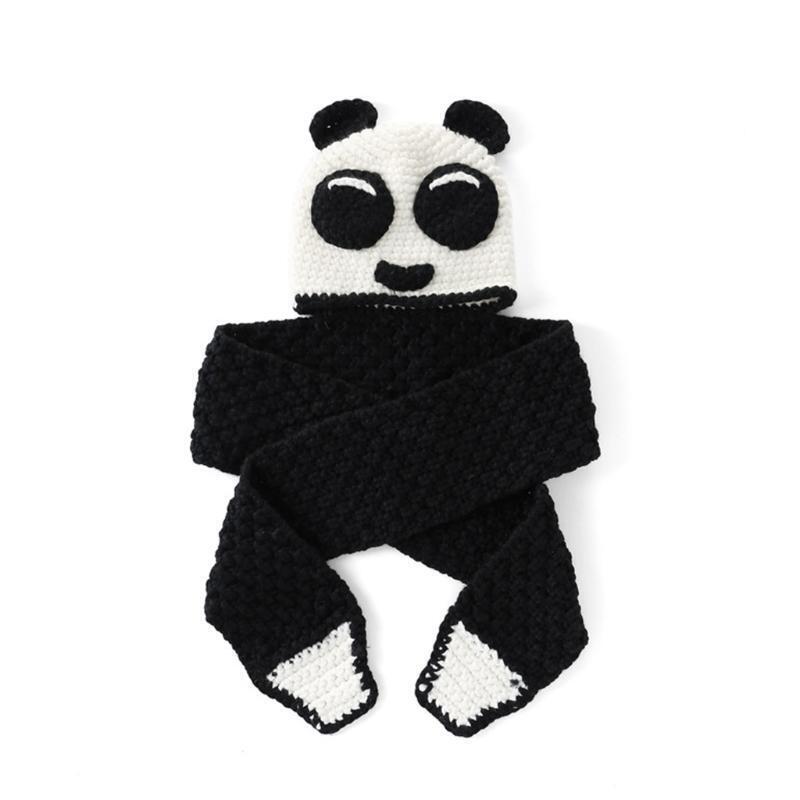 Boys Knitted Hat and Scarf Winter Color Matching Warm Fashion Panda Shape Scarf
