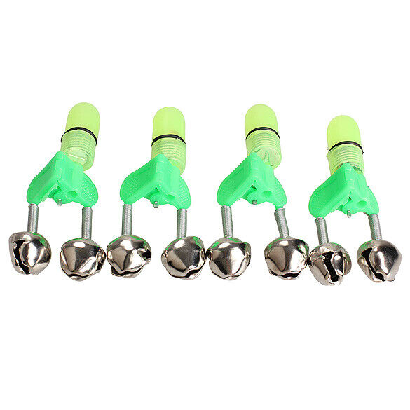 4PCS LED Fishing Rod Bite Alarm Red Light Twin Bells Clip Alerter