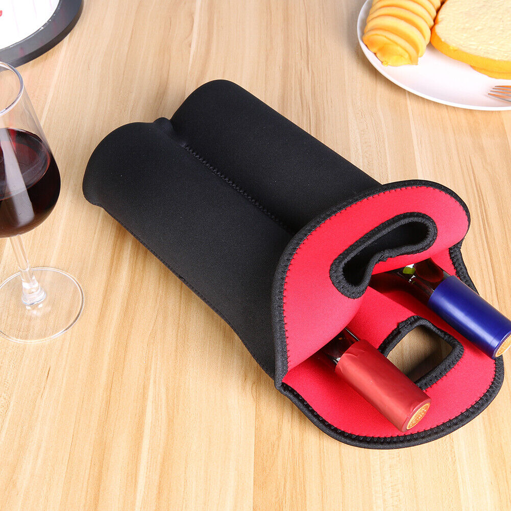 Wine Bottle Cooler Neoprene Double Bottle Protective Sleeve Holder (Red)