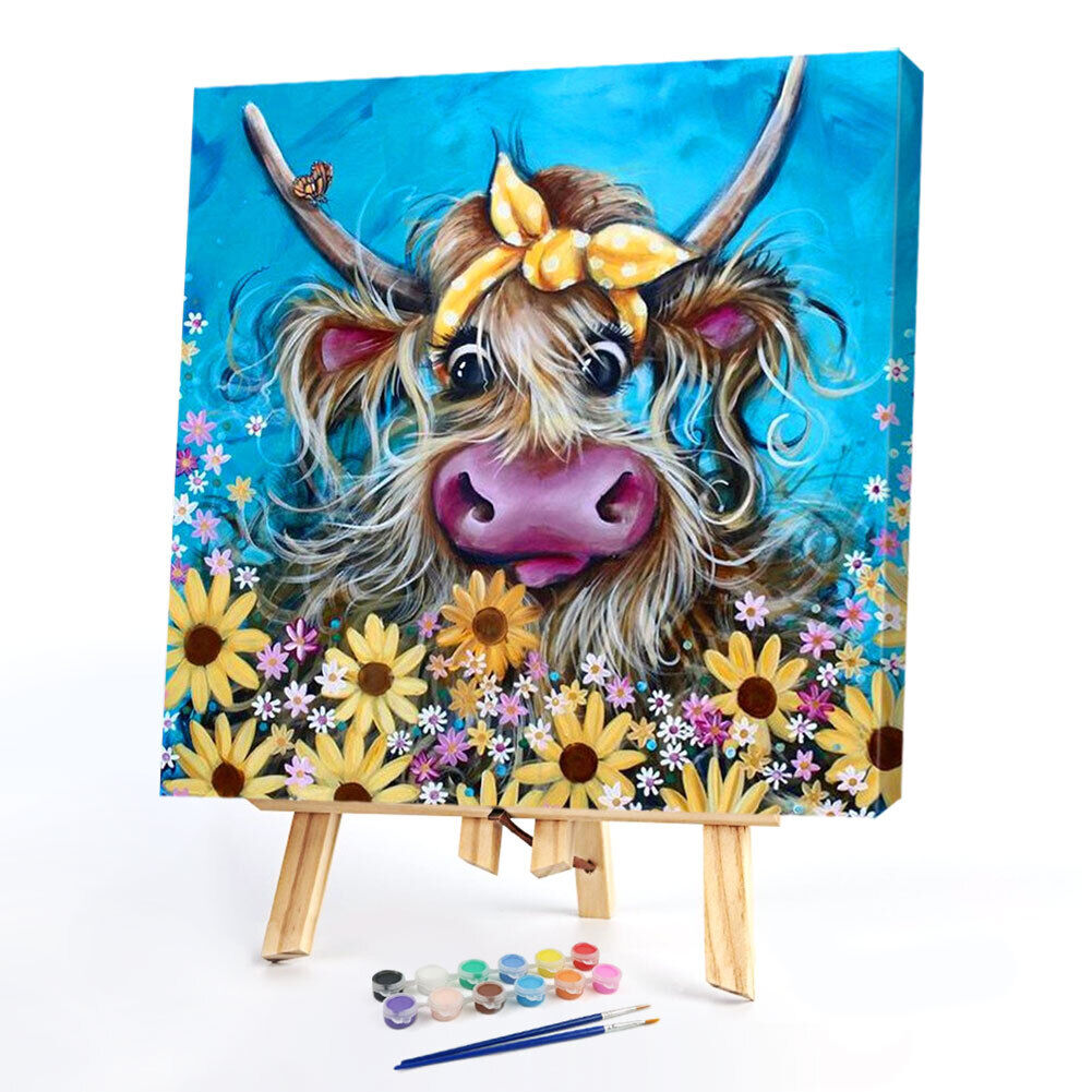 Cow in Bush Oil Paint By Numbers Kits DIY Handpainted on Canvas Wall Art