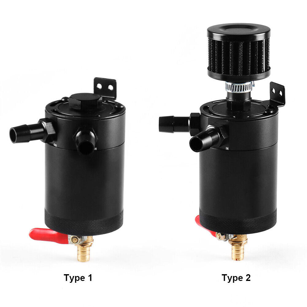 Baffled Reservoir Oil Catch Can Kit 2-Port Oil Tank with Drain Valve Filter