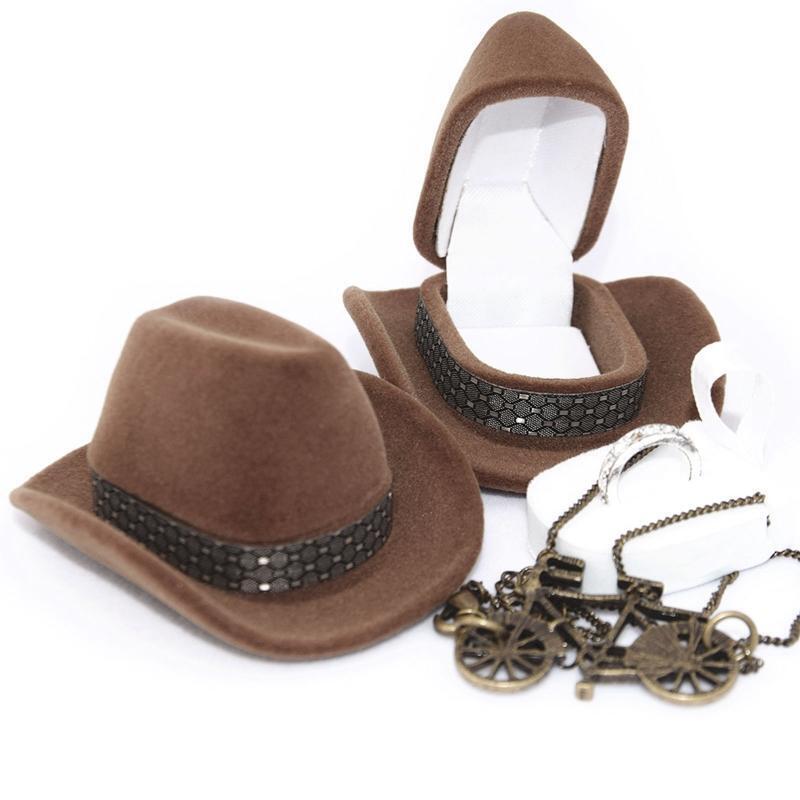 Creative Cowboy Hat Shape Rings Box Jewellery Display Storage Case