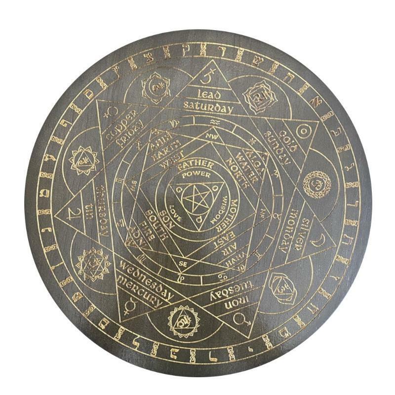 Witch Divination Pendulum Board Seven Chakra Crystal Energy Disk Oak Astrolabe