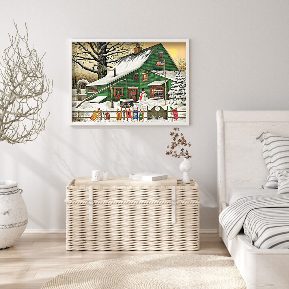 5D Diamond Painting DIY Snow Green House Pictures Kits Full Drill Home Art