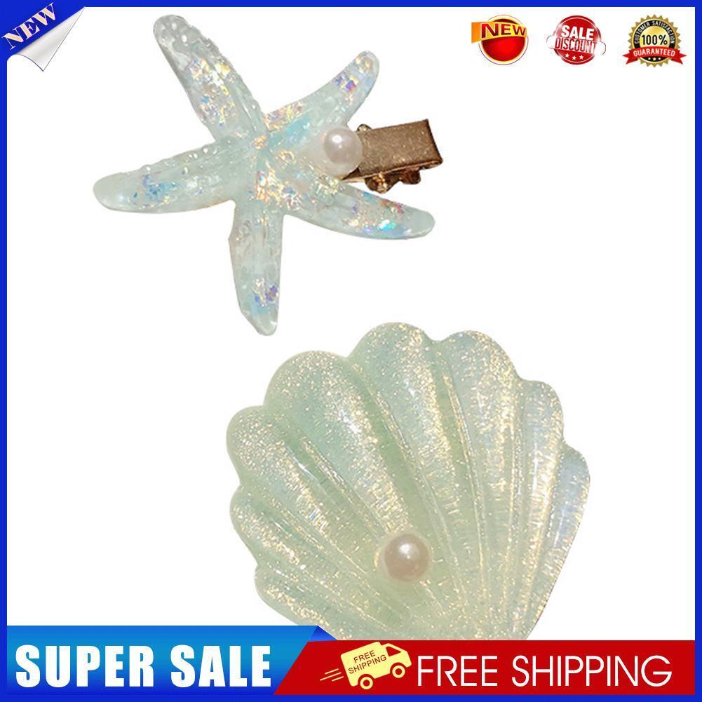 2pcs/set Korean Sea Star Shell Hairpins Women Irregular Hair Clips (Green)