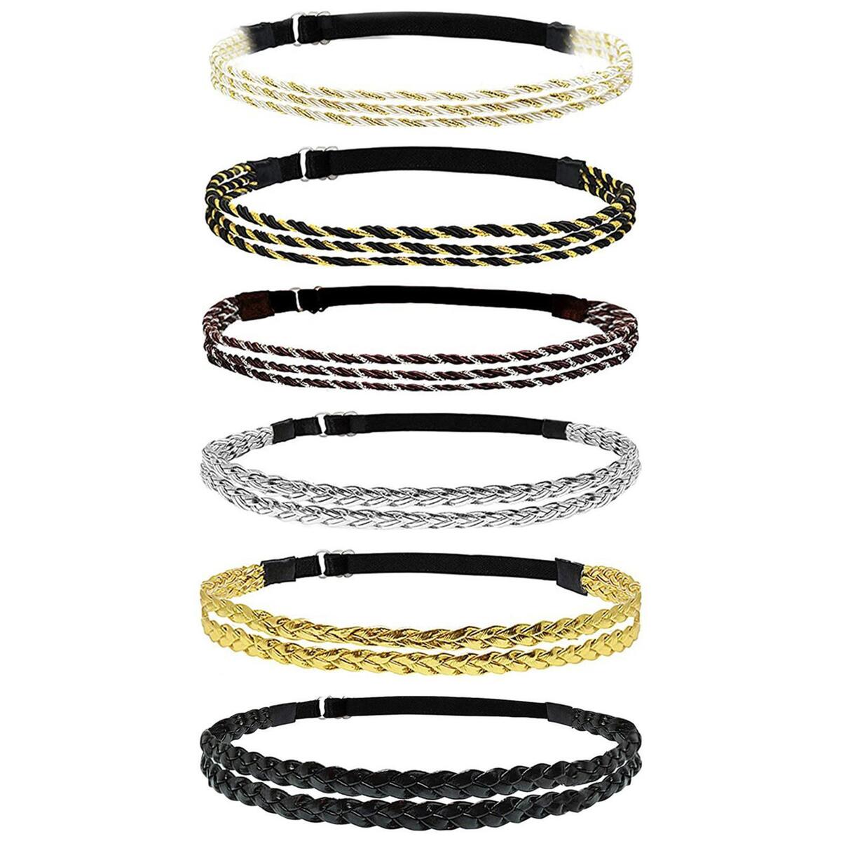 6x Braided Headbands Double Triple Strand Bohemian Style Plaited Boho Adjustable