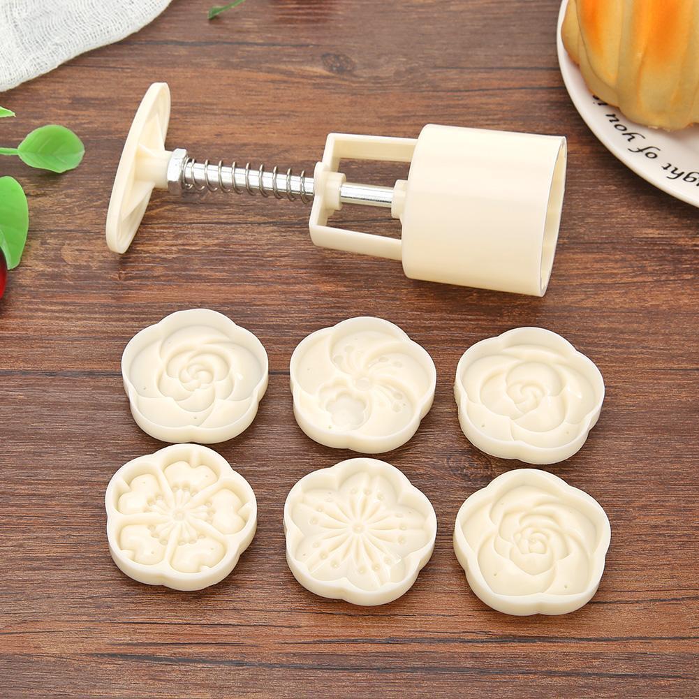Mooncake Mold Cake Flowers Print Hand Press Mid-autumn Festival Baking Tool